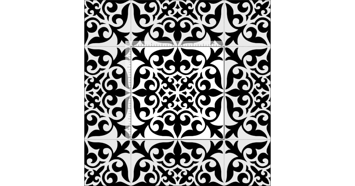 Moroccan tile - white with black background fabric | Zazzle