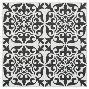 Moroccan tile - white with black background fabric