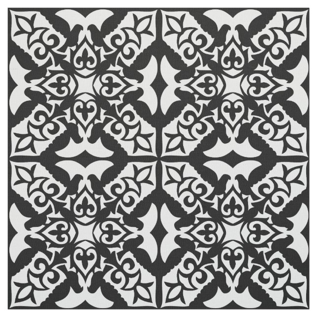 Moroccan tile - white with black background fabric (Swatch)