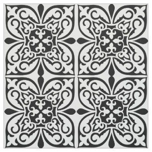 Moroccan tile - white with black background fabric