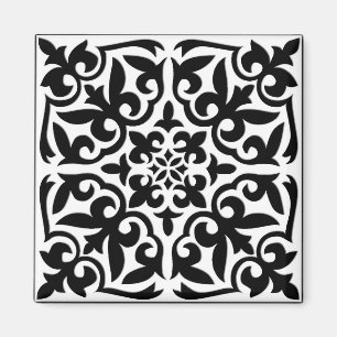 Moroccan tile - white with black background magnet