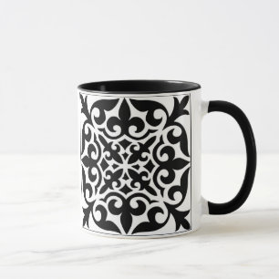 Moroccan tile - white with black background mug