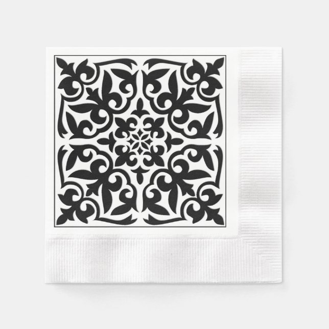 Moroccan tile - white with black background napkin (Front)