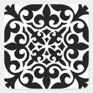 Moroccan tile - white with black background square sticker