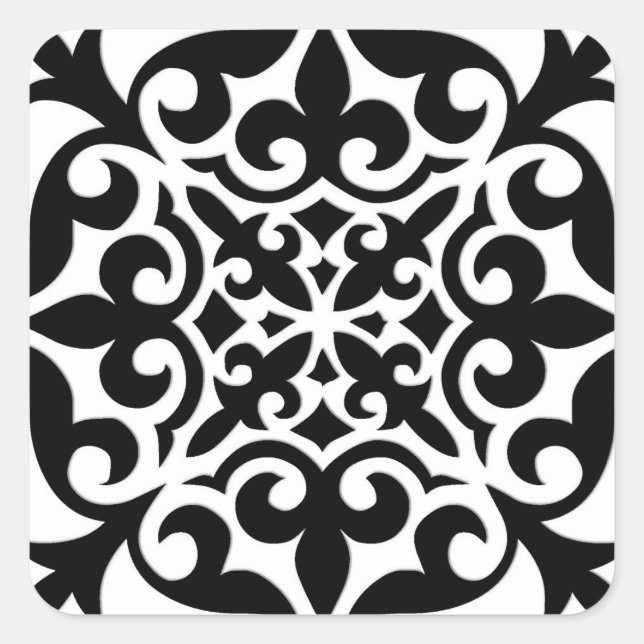 Moroccan tile - white with black background square sticker (Front)