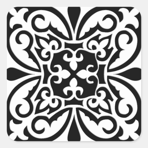 Image of Moroccan tile - white with black background Square Sticker