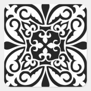 Moroccan tile - white with black background square sticker