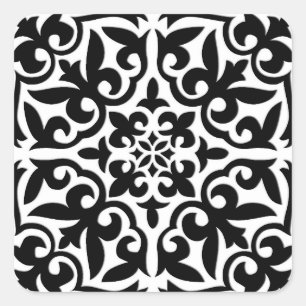 Moroccan tile - white with black background square sticker