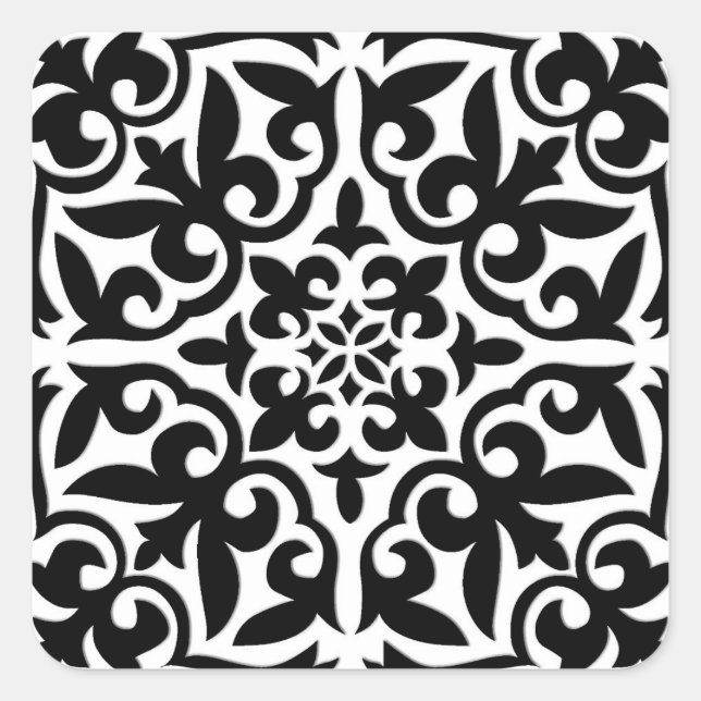 Moroccan tile - white with black background square sticker (Front)