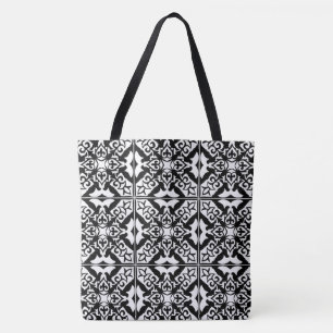 Moroccan tile - white with black background tote bag
