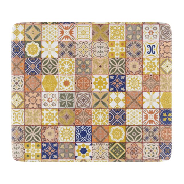 Moroccan tile-Yellow and blue Cutting Board (Front)