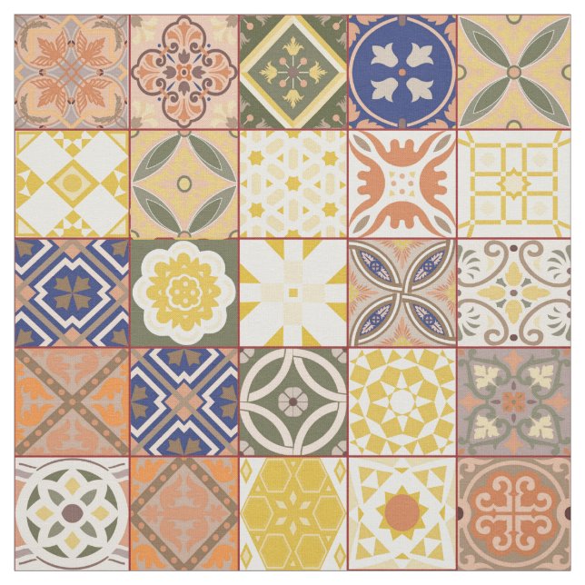 Moroccan tile-Yellow and blue Fabric (Swatch)