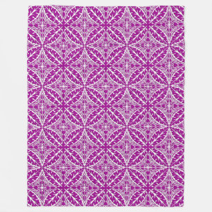 Moroccan tiles - amethyst purple and white fleece blanket