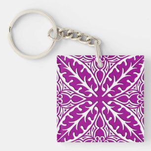 Moroccan tiles - amethyst purple and white key ring