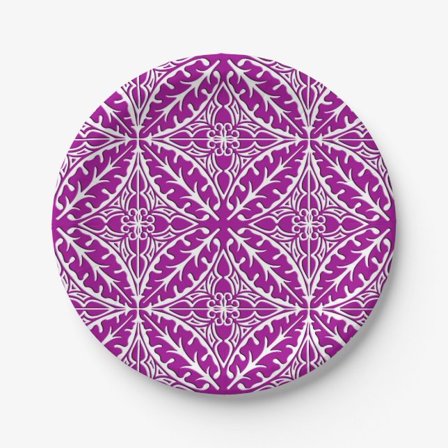 Moroccan tiles - amethyst purple and white paper plate (Front)