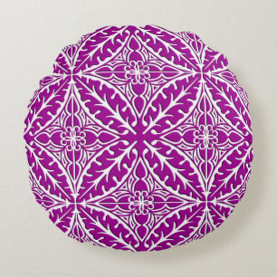 Moroccan tiles - amethyst purple and white round cushion