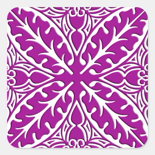 Moroccan tiles - amethyst purple and white square sticker (Front)