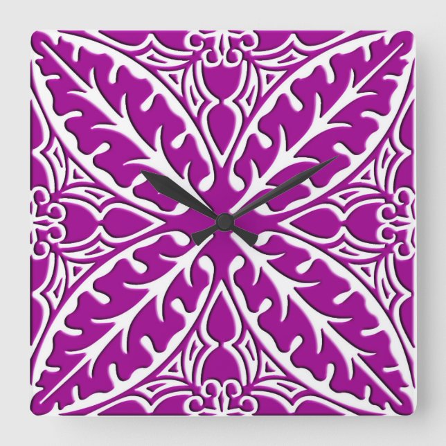 Moroccan tiles - amethyst purple and white square wall clock (Front)