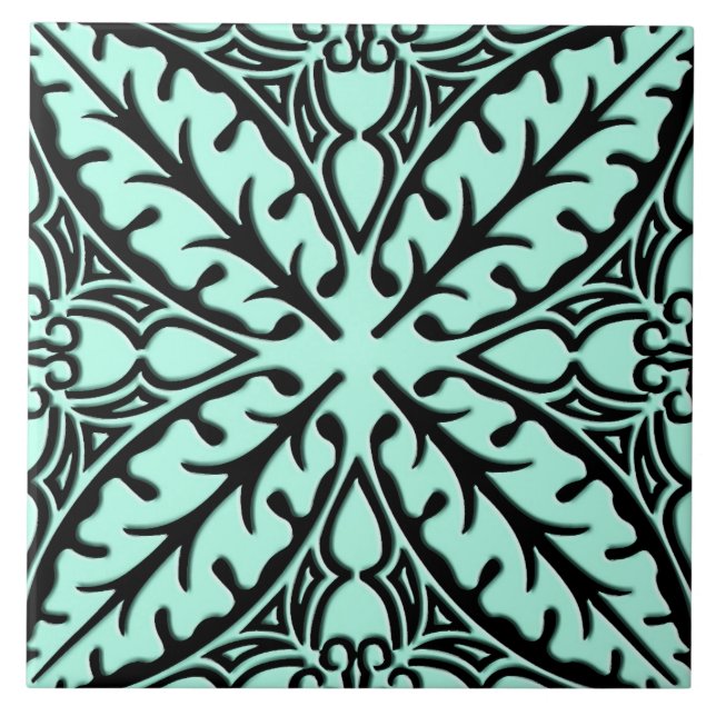 Moroccan tiles - aqua blue and black (Front)