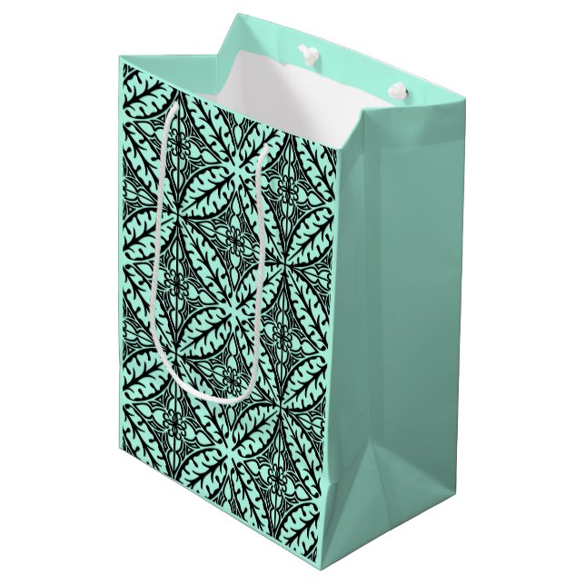 Moroccan tiles - aqua blue and black medium gift bag (Front Angled)