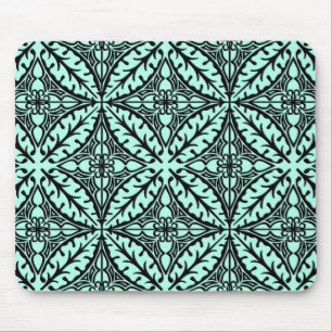Moroccan tiles - aqua blue and black mouse mat