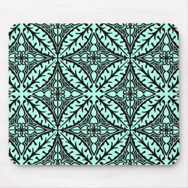 Moroccan tiles - aqua blue and black mouse mat (Front)