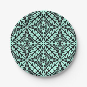 Moroccan tiles - aqua blue and black paper plate