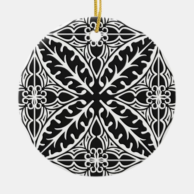 Moroccan tiles - black and white ceramic tree decoration (Front)