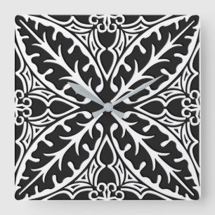 Moroccan tiles - black and white square wall clock