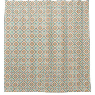 Moroccan Tiles Blue & Taupe & Beige bath Shower Curtain