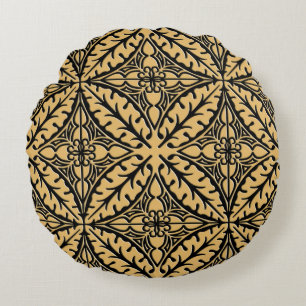 Moroccan tiles - camel tan and black round cushion