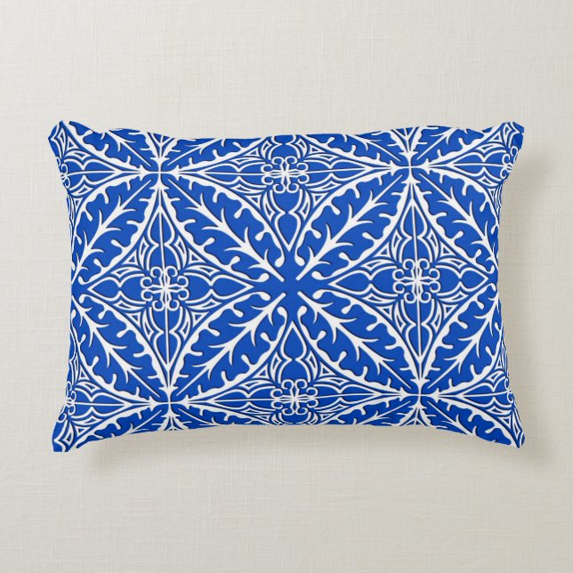 Moroccan tiles - cobalt blue and white decorative cushion (Front)