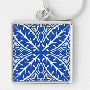 Moroccan tiles - cobalt blue and white key ring