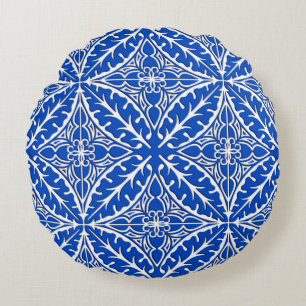 Moroccan tiles - cobalt blue and white round cushion