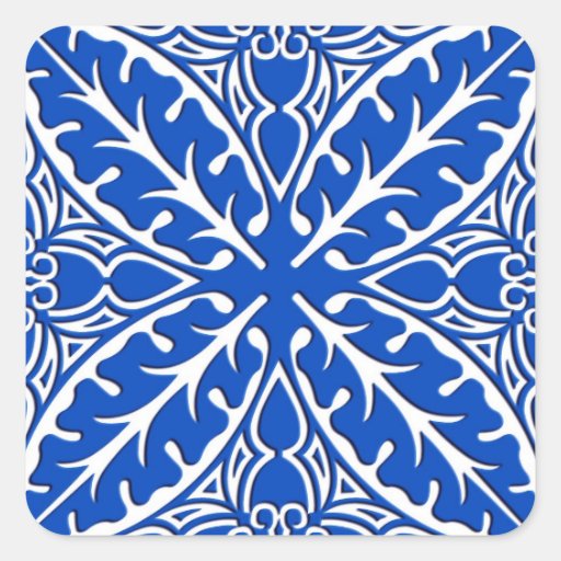 Image of Moroccan tiles - cobalt blue and white Square Sticker