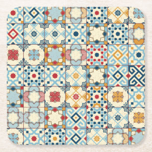 Moroccan tiles, colorful seamless pattern. square paper coaster