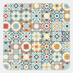 Moroccan tiles, colorful seamless pattern. square sticker