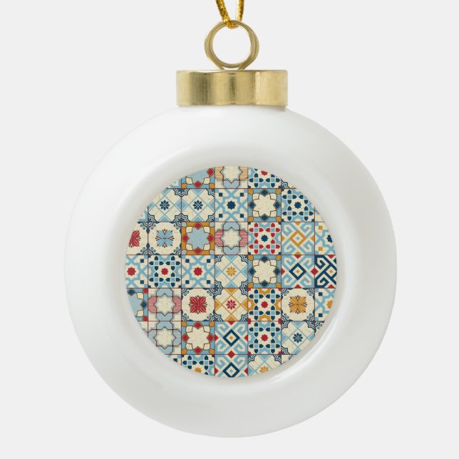 Moroccan tiles, colourful seamless pattern. ceramic ball christmas ornament (Front)