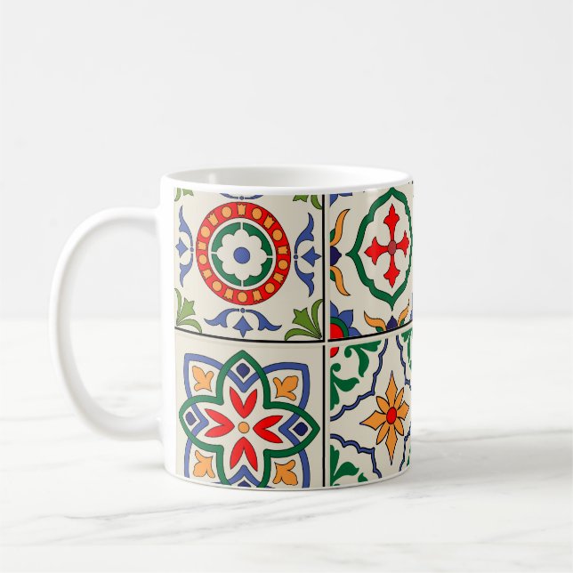 Moroccan Tiles: Colourful Seamless Pattern. Coffee Mug (Left)