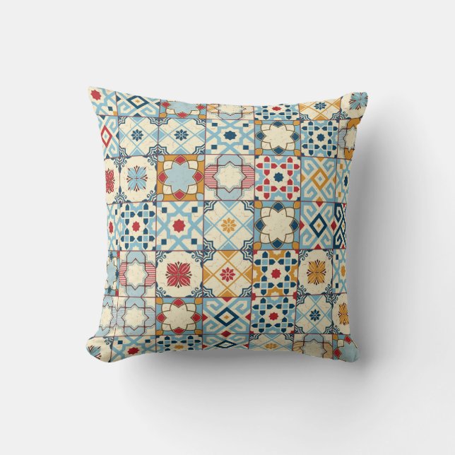 Moroccan tiles, colourful seamless pattern. cushion (Front)