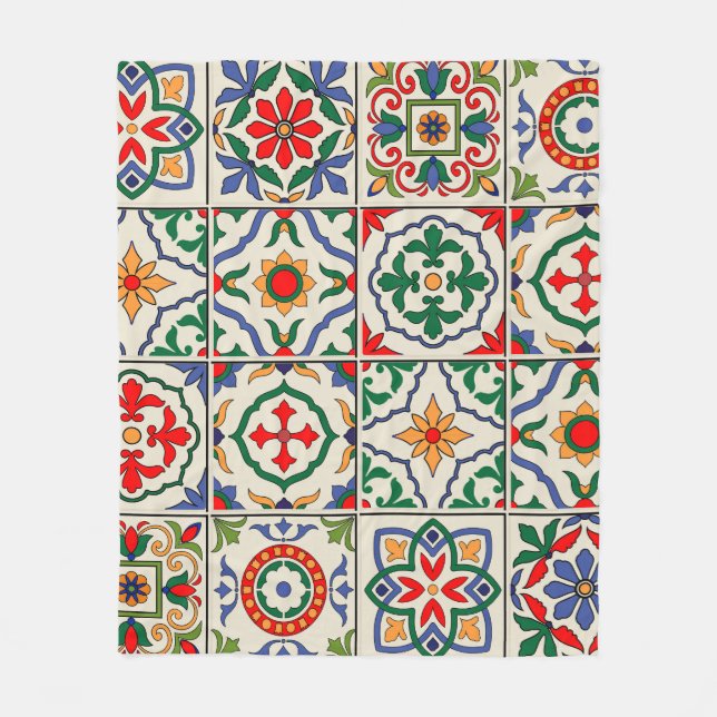 Moroccan Tiles: Colourful Seamless Pattern. Fleece Blanket (Front)
