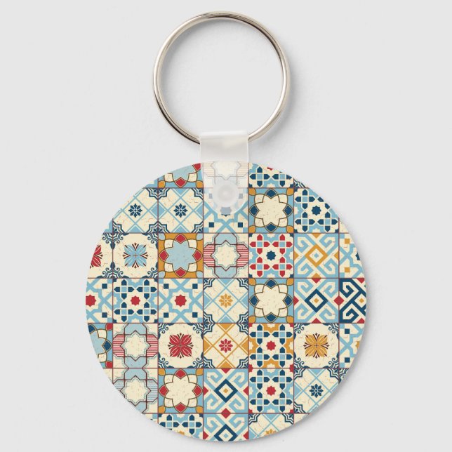 Moroccan tiles, colourful seamless pattern. key ring (Front)