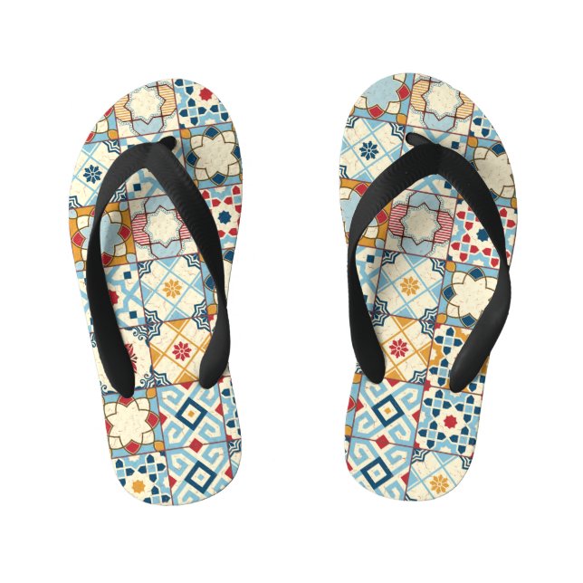 Moroccan tiles, colourful seamless pattern. kid's flip flops (Footbed)