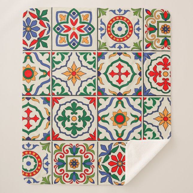 Moroccan Tiles: Colourful Seamless Pattern. Sherpa Blanket (Front)