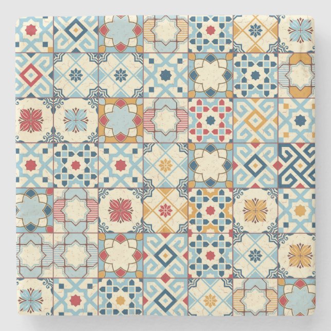 Moroccan tiles, colourful seamless pattern. stone coaster (Front)