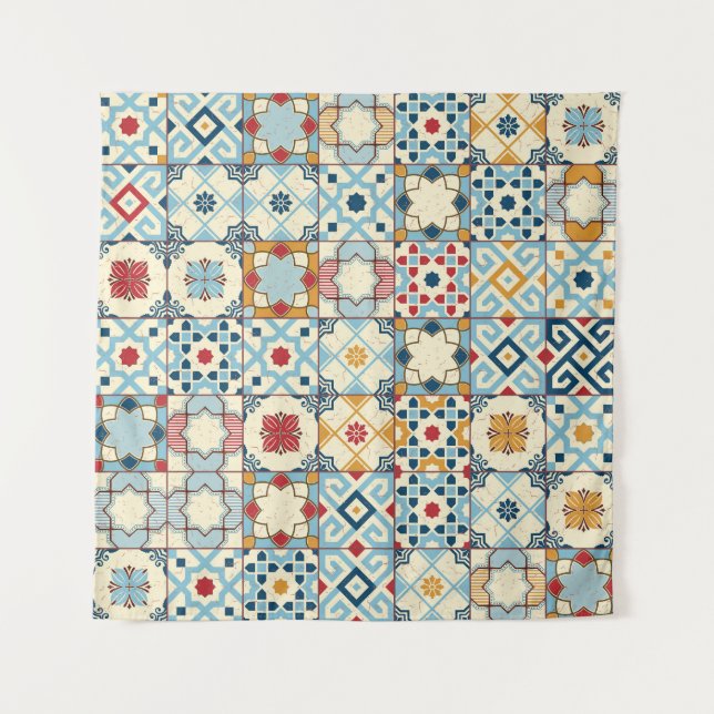 Moroccan tiles, colourful seamless pattern. tapestry (Front)