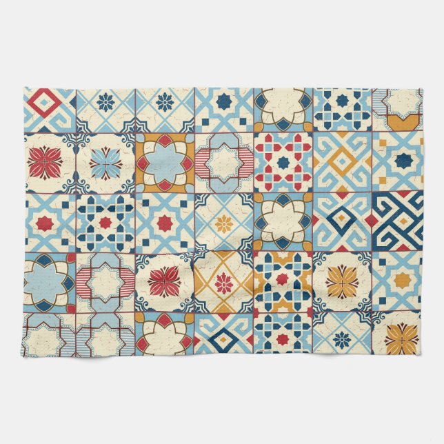 Moroccan tiles, colourful seamless pattern. tea towel (Horizontal)