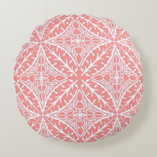 Moroccan tiles - coral pink and white round cushion