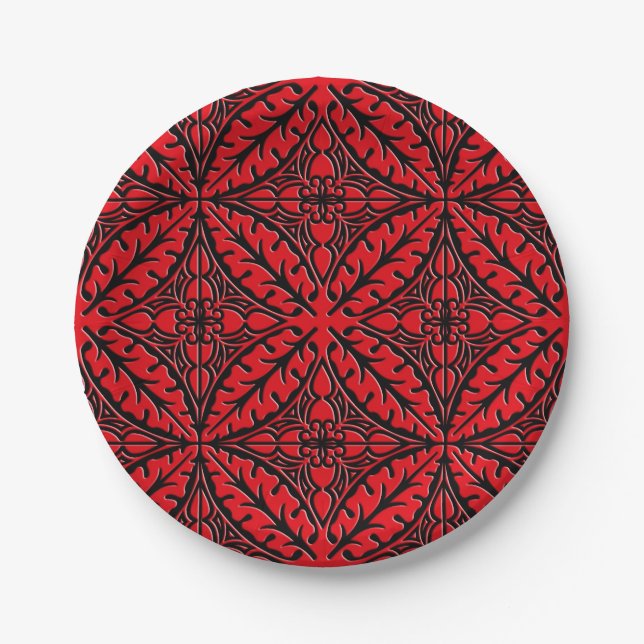 Moroccan tiles - dark red and black paper plate (Front)