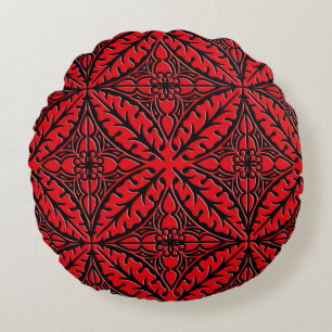Moroccan tiles - dark red and black round cushion